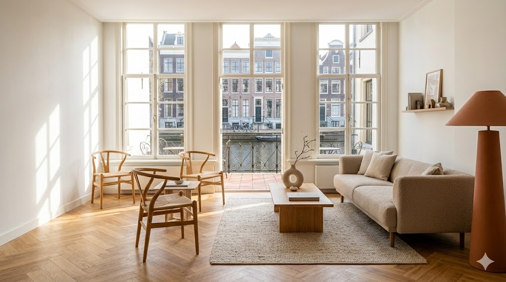 Living room with canal view